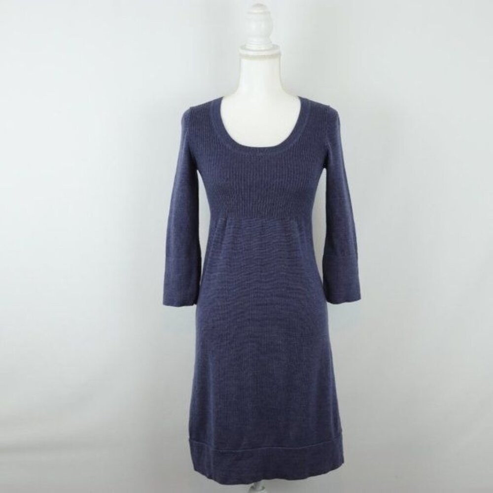 Boden Women's Size 8 Blue Tight Knit Scoop Neck 3/4 Sleeve Mini Sweater Dress